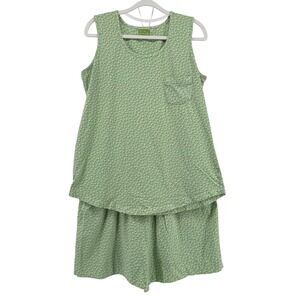 Vera Bradley Womens Pajama Set Green Polka Dot Tank Top Shorts Sz L Cotton Blend